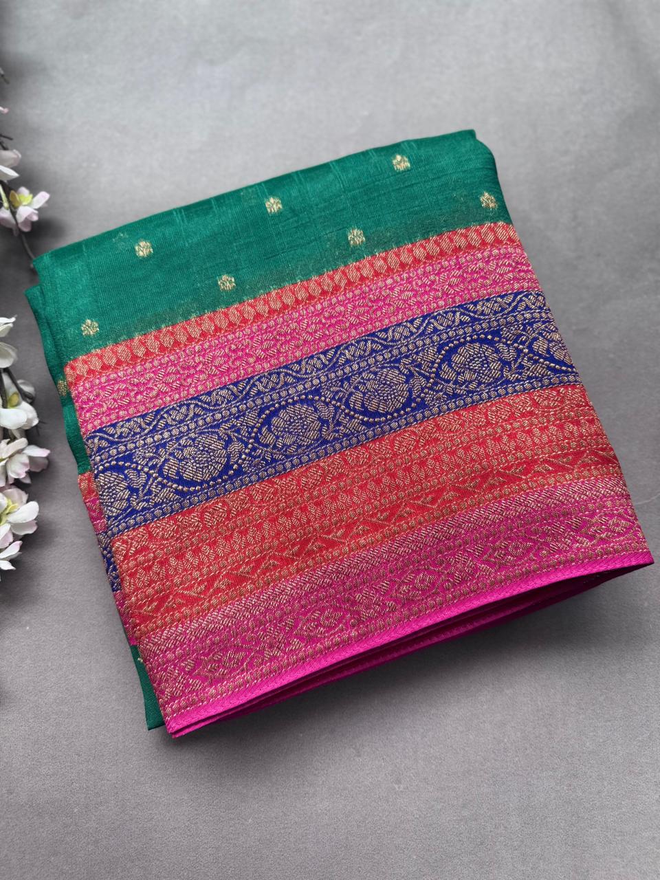 Green 3D Border Tussar Georgette Saree 108