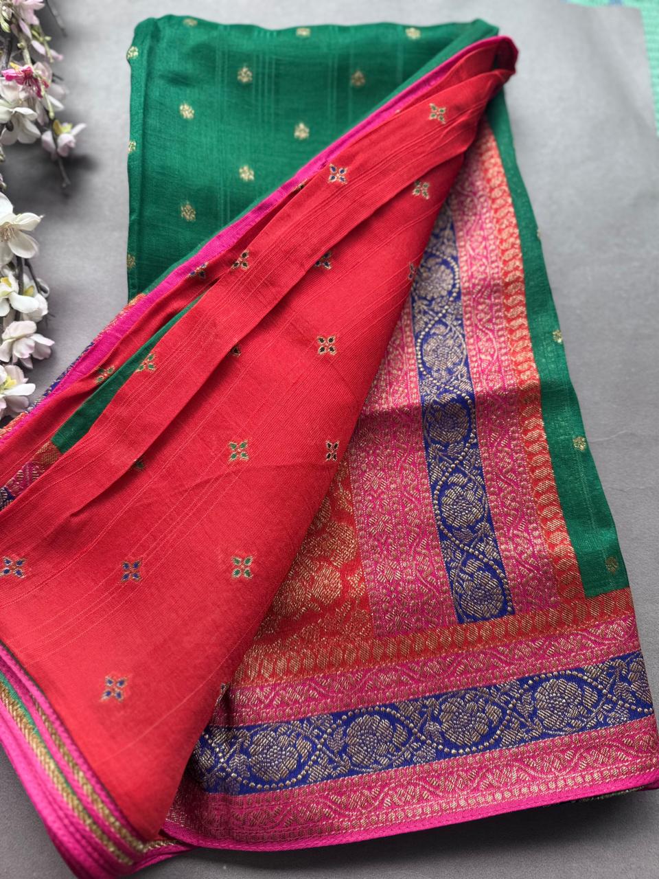 Green 3D Border Tussar Georgette Saree 108