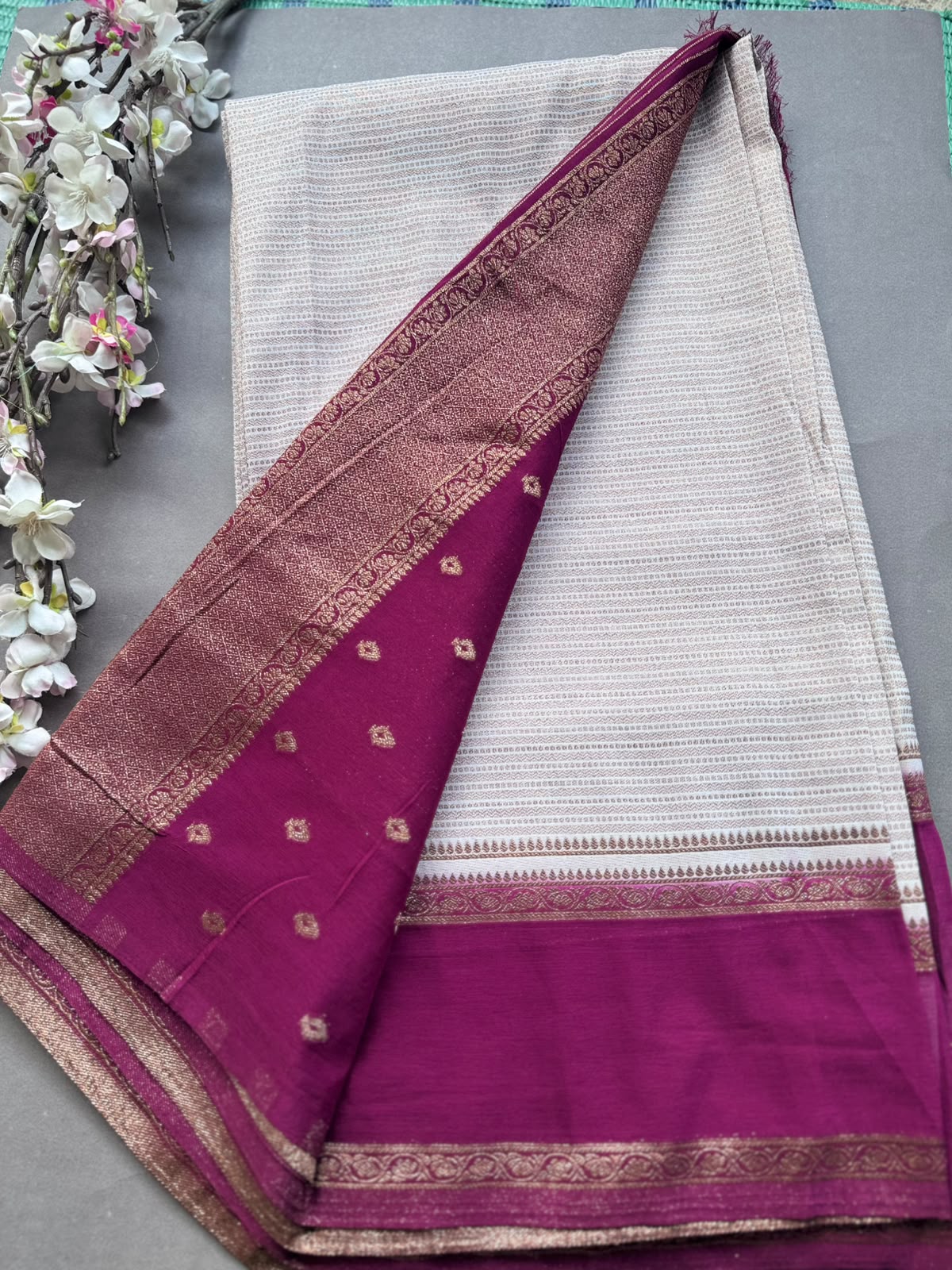 Cream Dupion Silk Saree 108