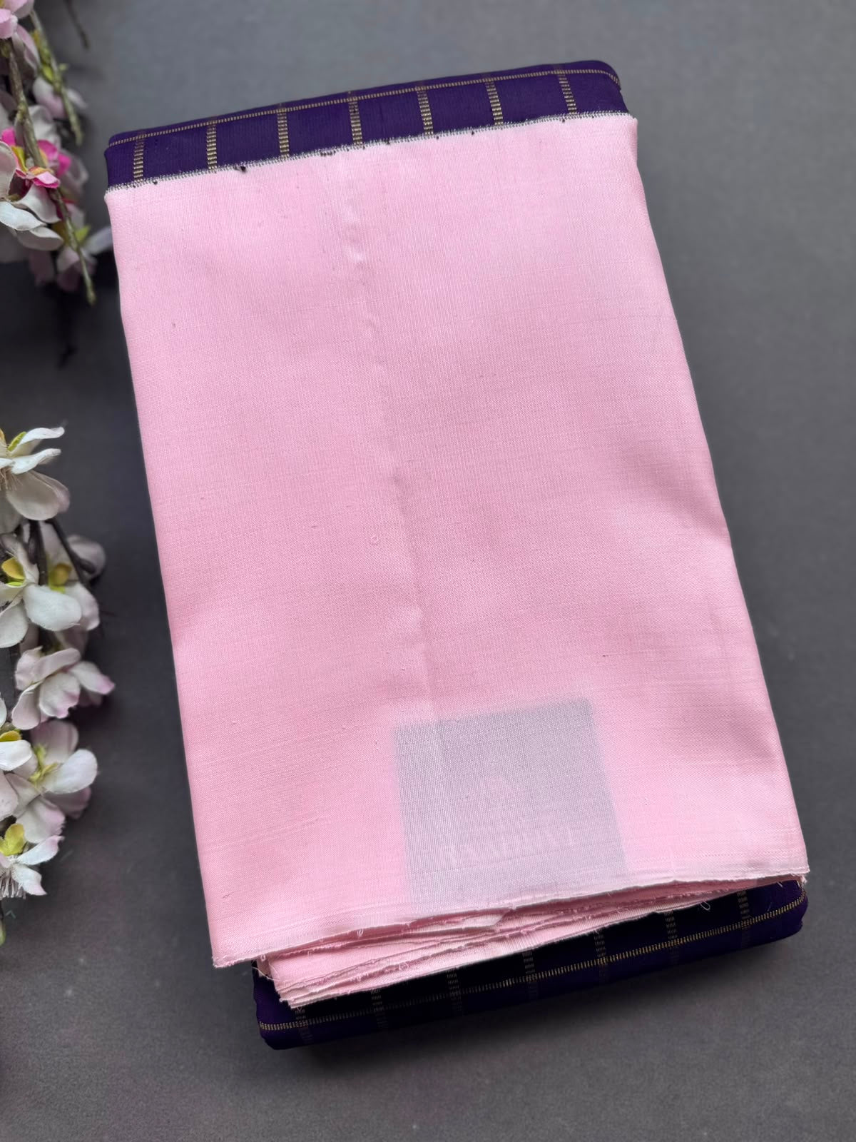 Navy Blue n Pink Checks Pure Kanchi Silk Saree 108
