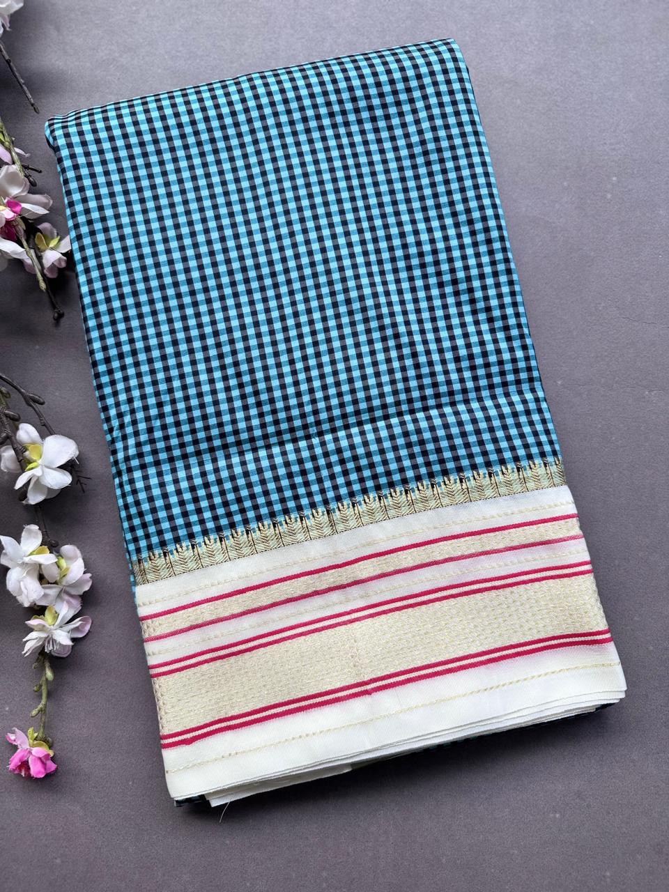 Sky Blue Checks ilkal Silk Saree 108