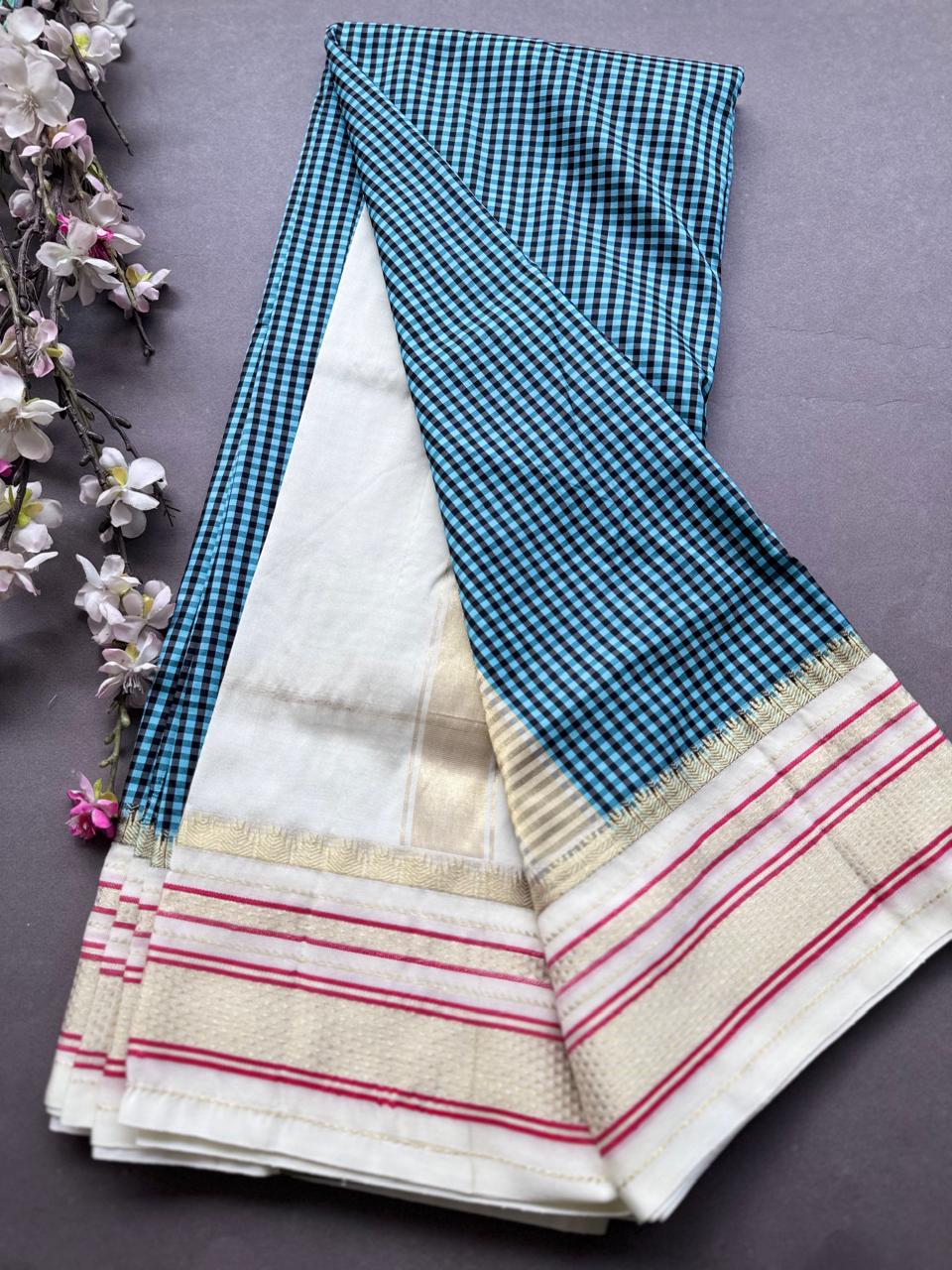 Sky Blue Checks ilkal Silk Saree 108