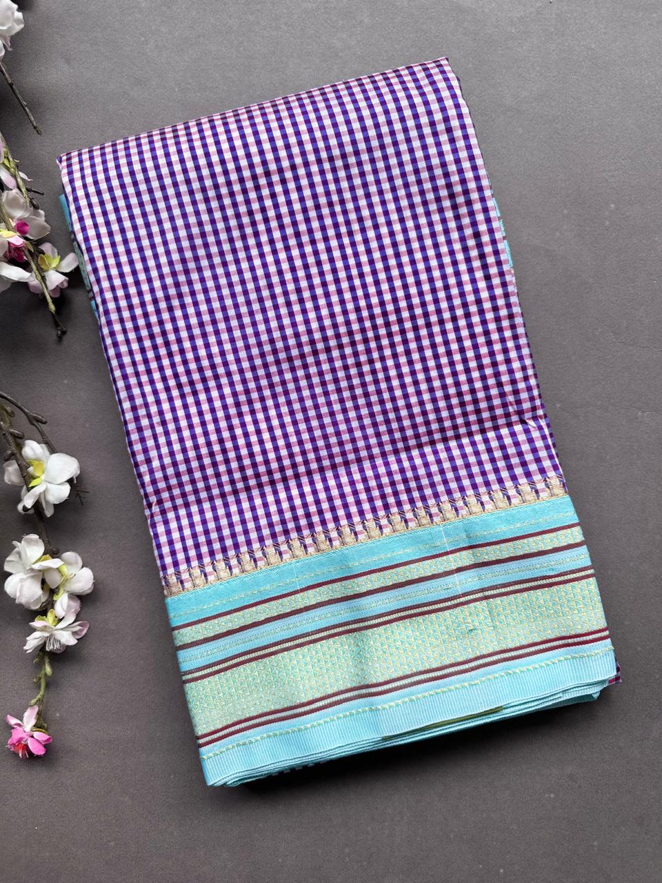 Navy Blue Checks ilkal Silk Saree 108