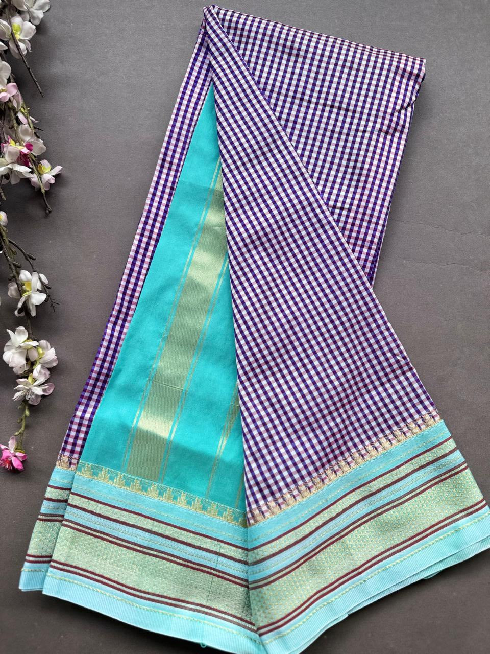 Navy Blue Checks ilkal Silk Saree 108