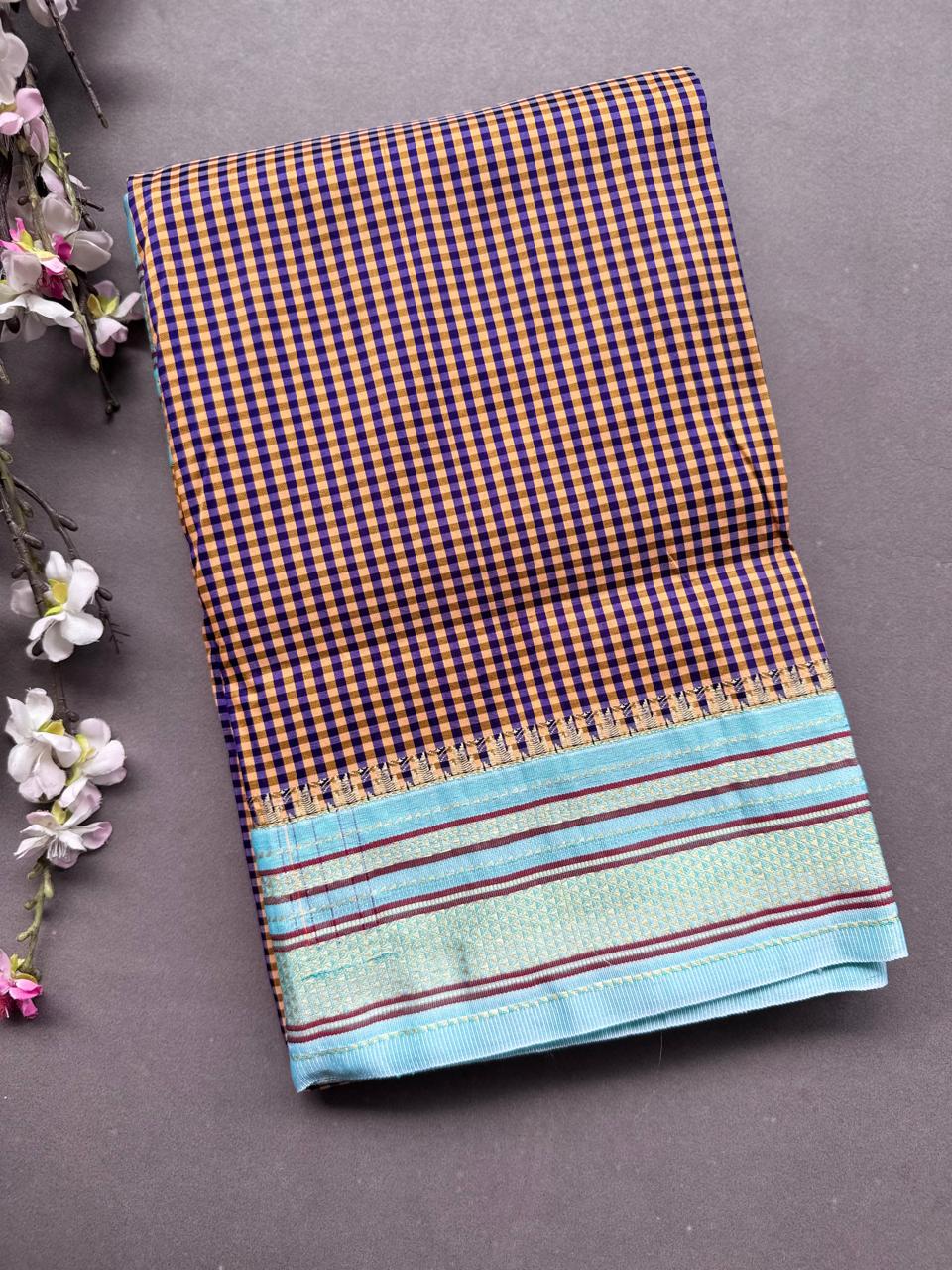 Navy Blue Checks ilkal Silk Saree 108