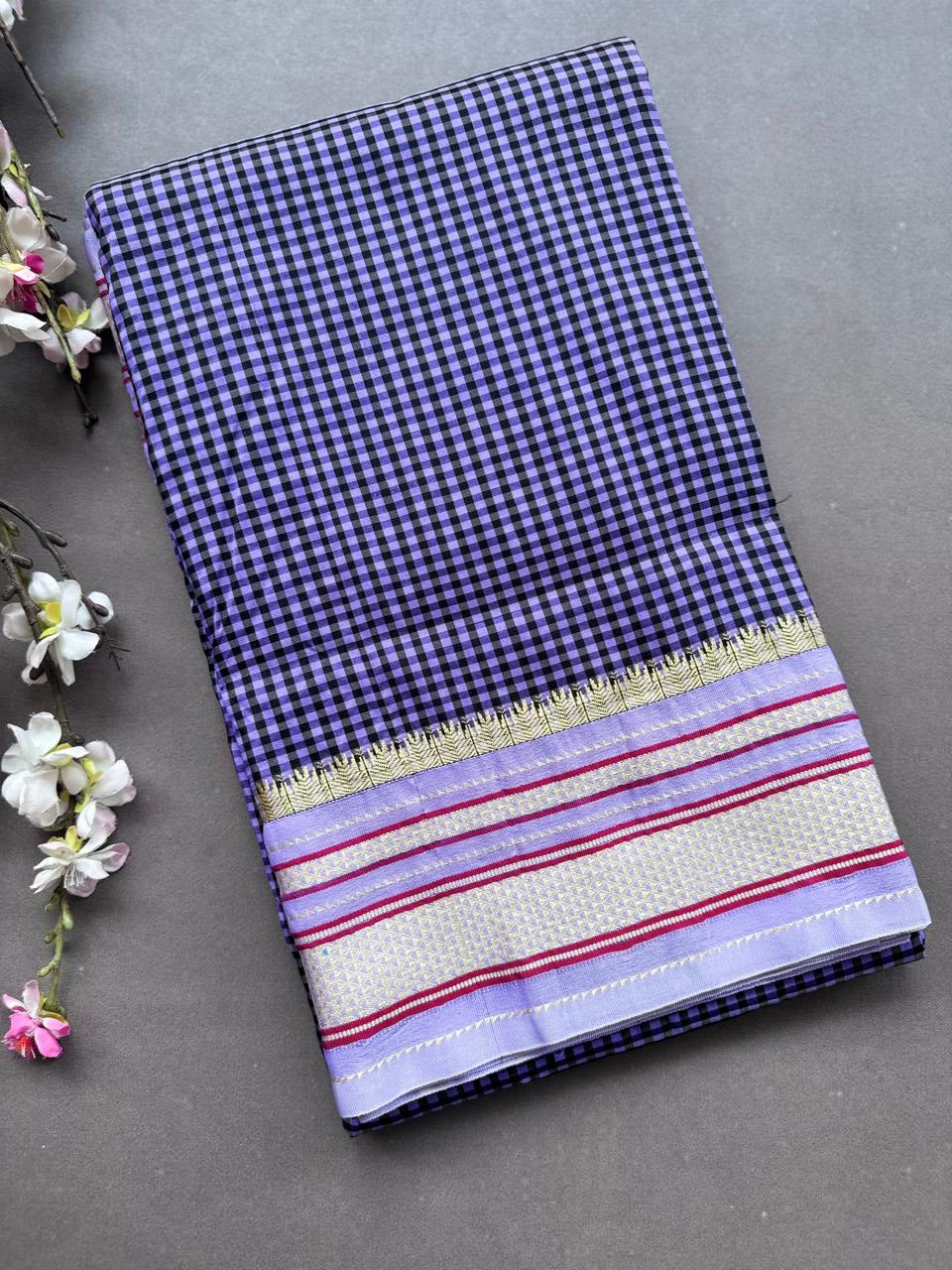 Lavender Checks ilkal Silk Saree 108