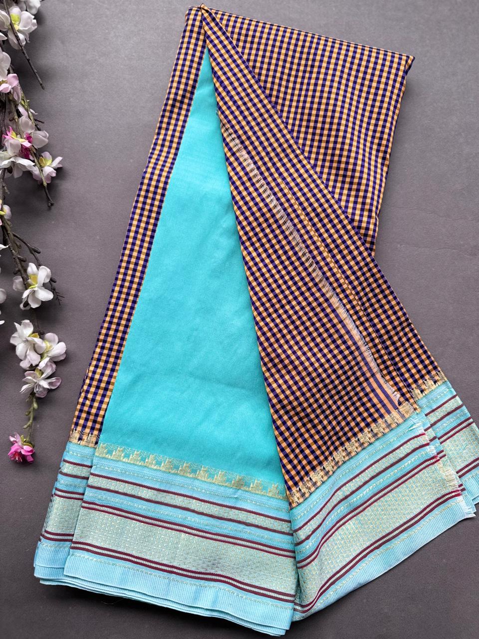 Navy Blue Checks ilkal Silk Saree 108