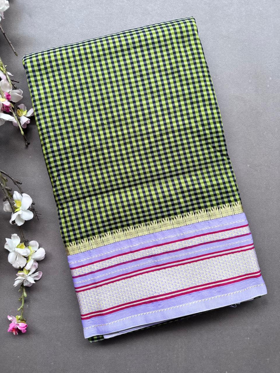 Dark Green Checks ilkal Silk Saree 108