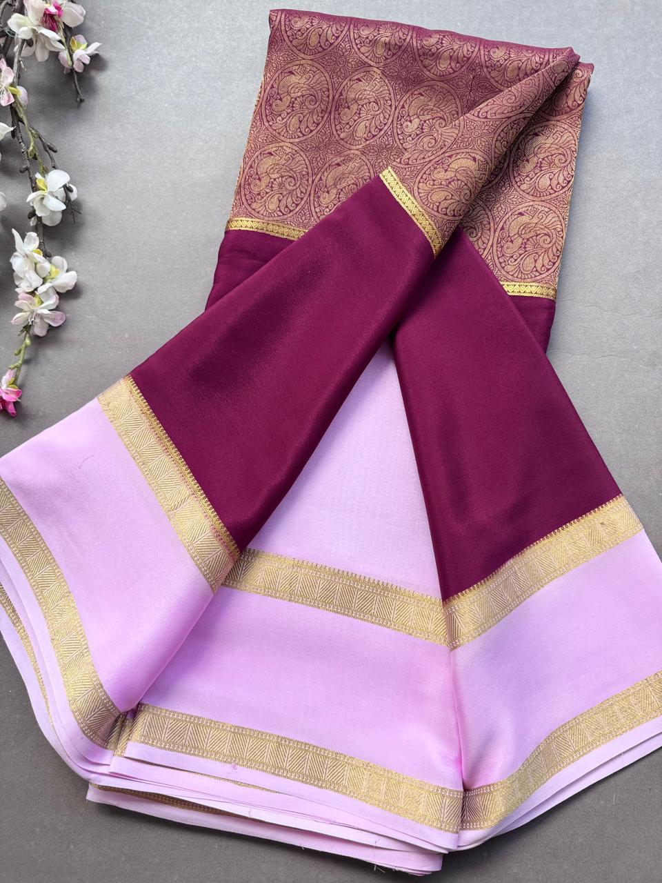 Wine Brocade Pure Mysore Crepe Silk Saree 108