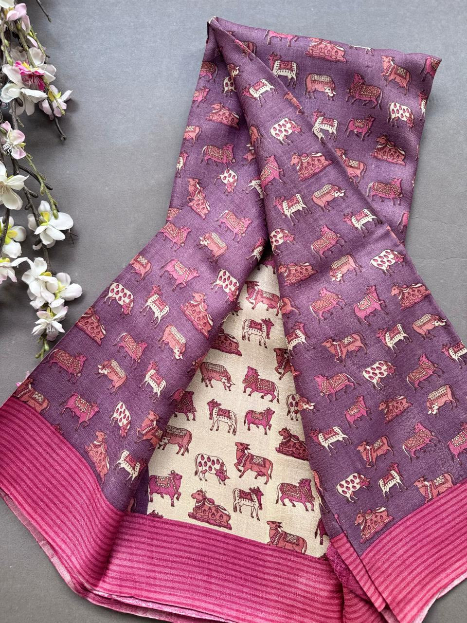 Mauve Digital Print Pure Tussar Saree 108