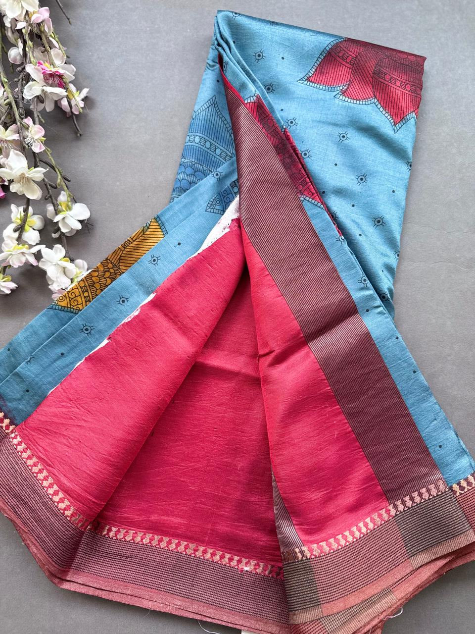 Blue Digital Print Pure Tussar Saree 108
