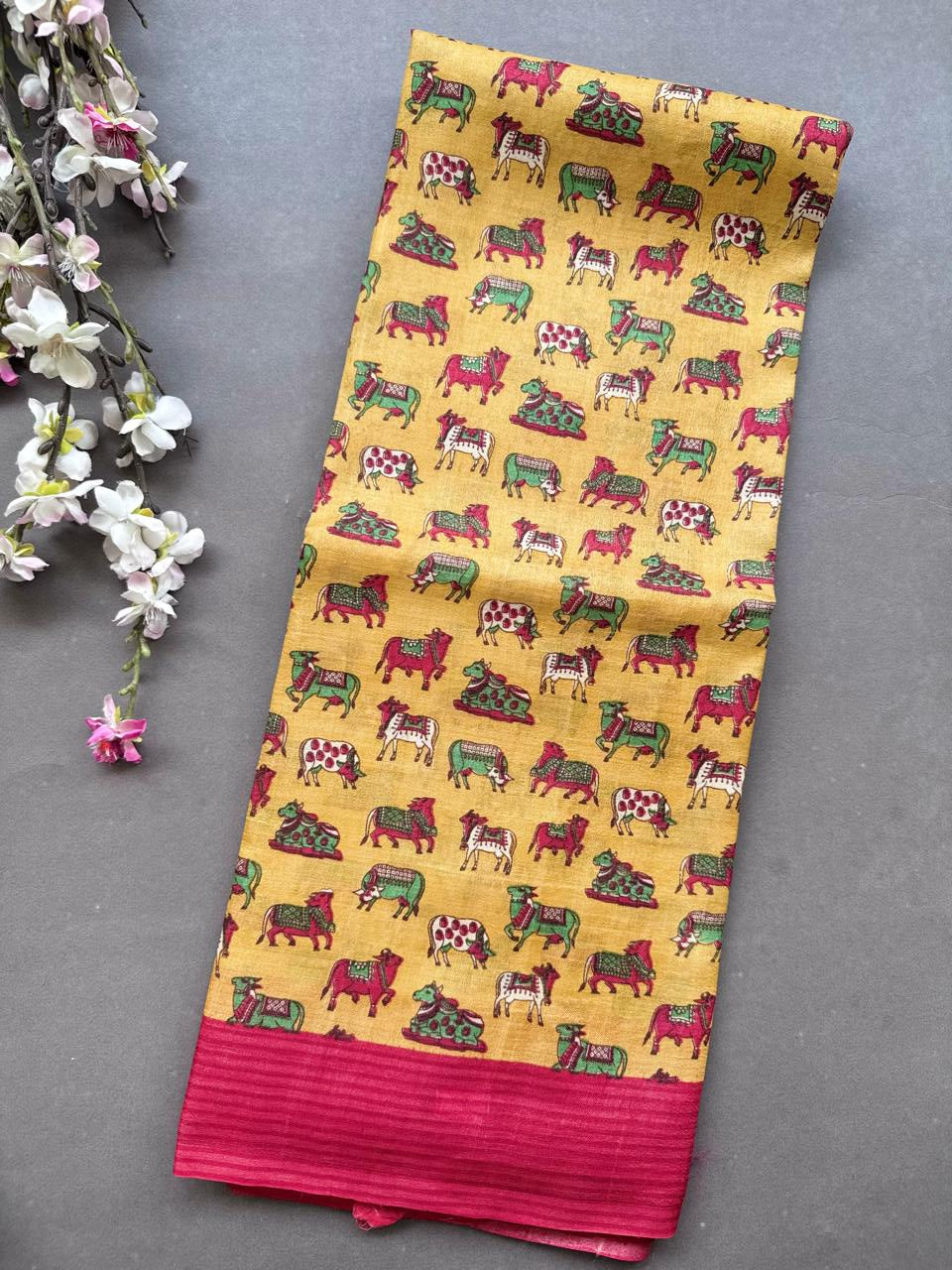 Mustard Digital Print Pure Tussar Saree 108