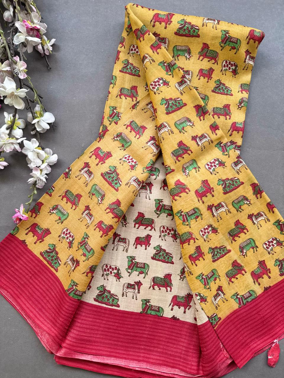 Mustard Digital Print Pure Tussar Saree 108