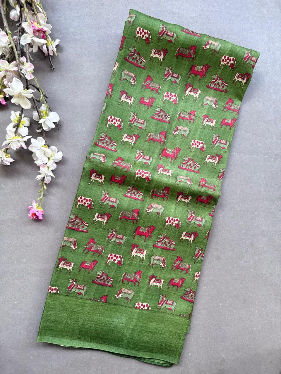 Green Digital Print Pure Tussar Saree 108
