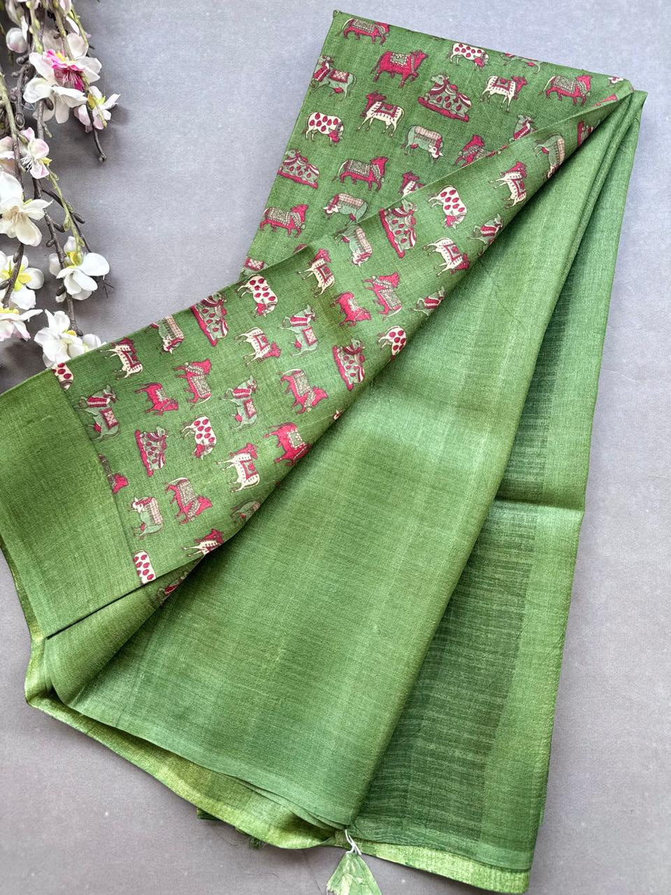 Green Digital Print Pure Tussar Saree 108