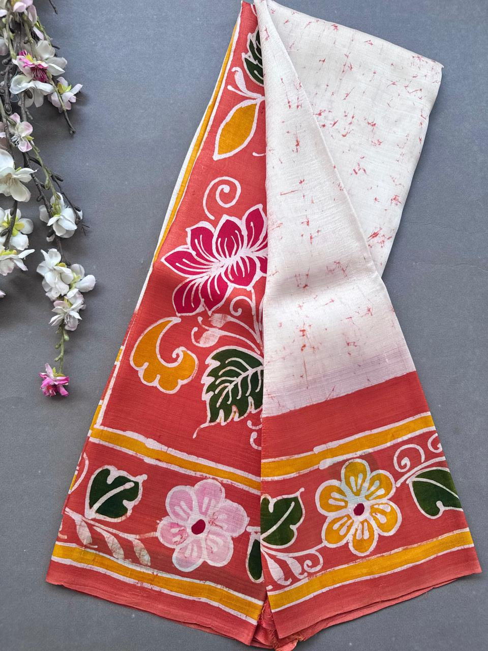 Cream Pure Mulberry Silk Saree 108