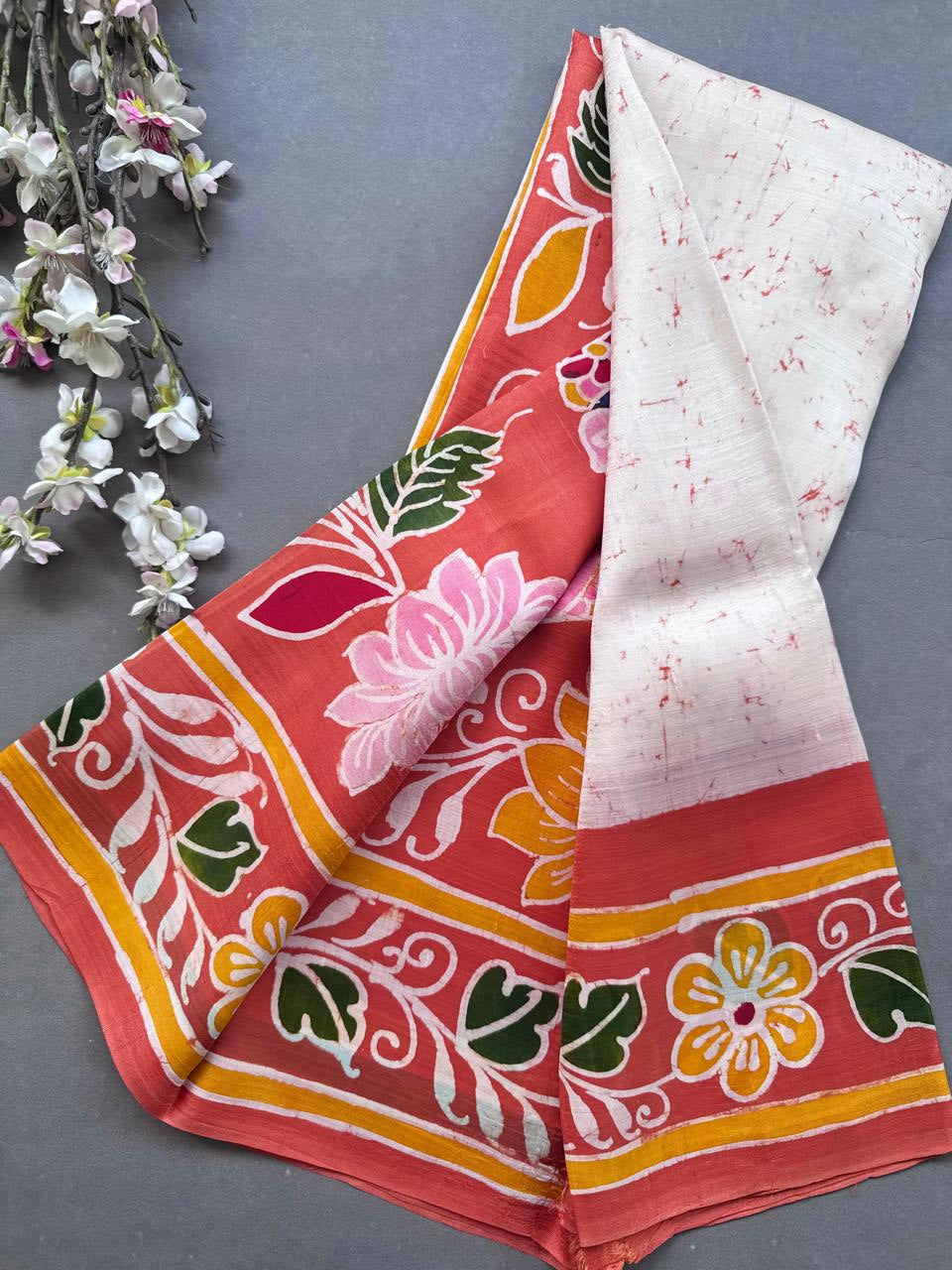 Cream Pure Mulberry Silk Saree 108