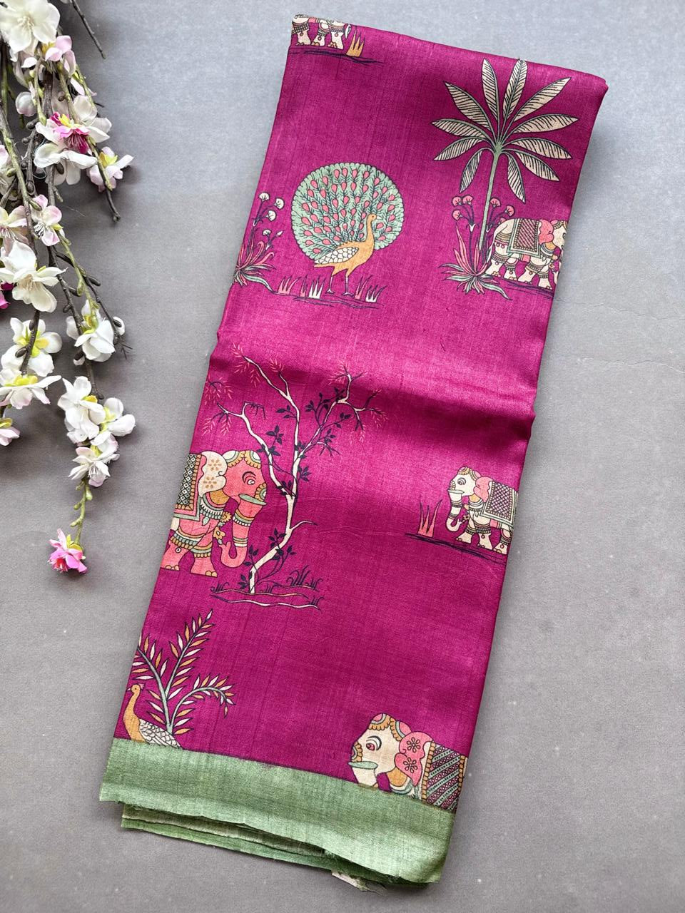 Magenta Digital Print Pure Tussar Saree 108