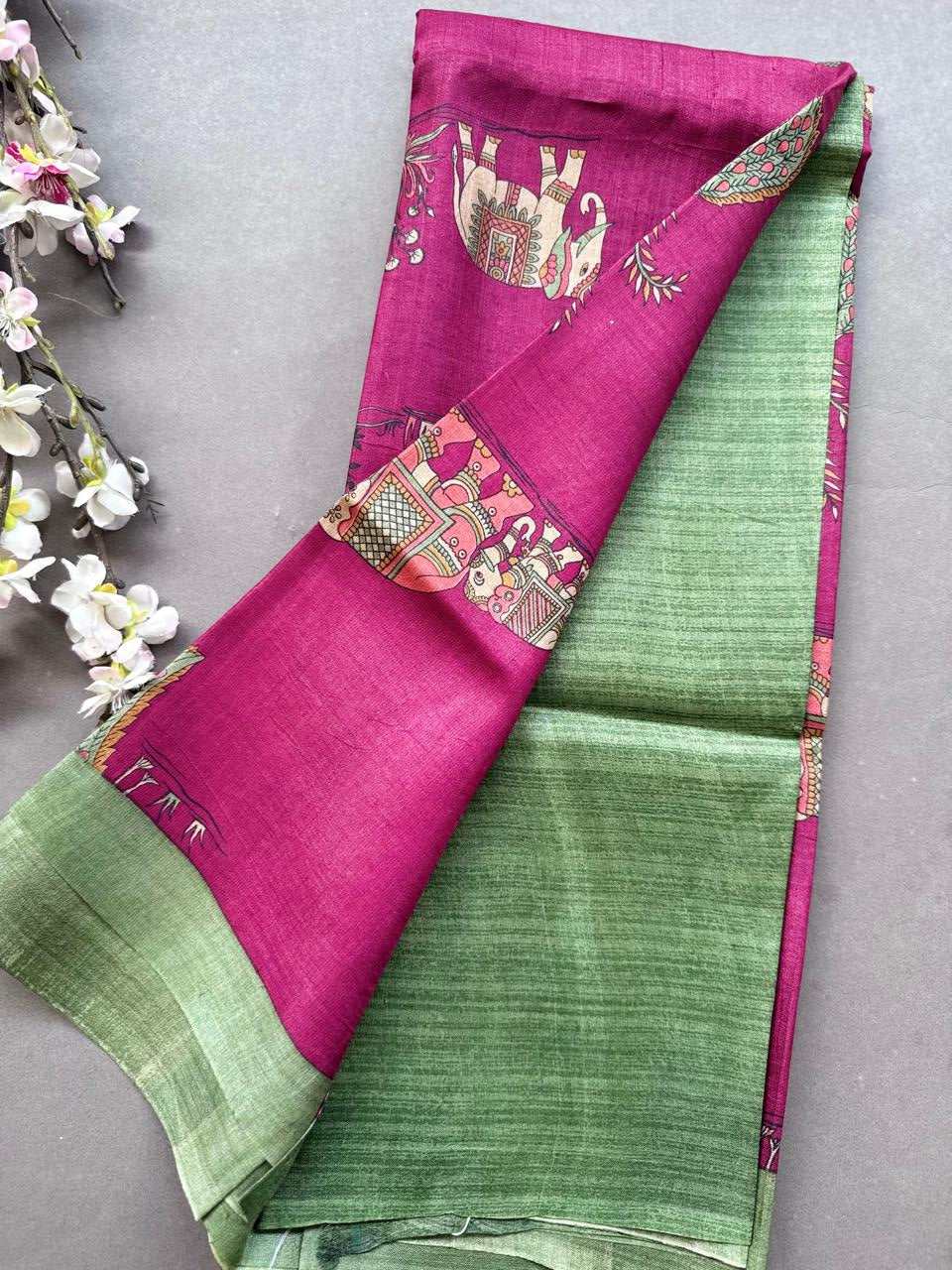 Magenta Digital Print Pure Tussar Saree 108