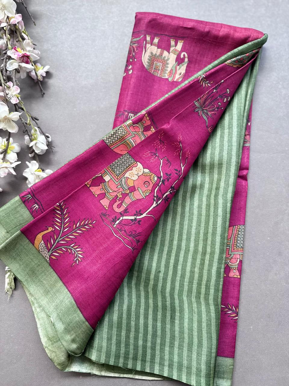 Magenta Digital Print Pure Tussar Saree 108