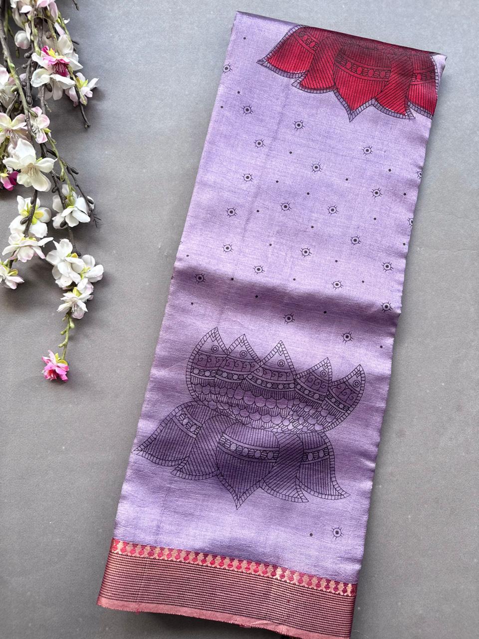 Lilac Digital Print Pure Tussar Saree 108