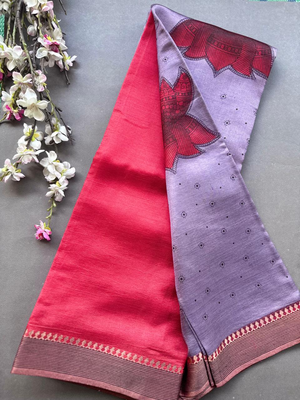 Lilac Digital Print Pure Tussar Saree 108