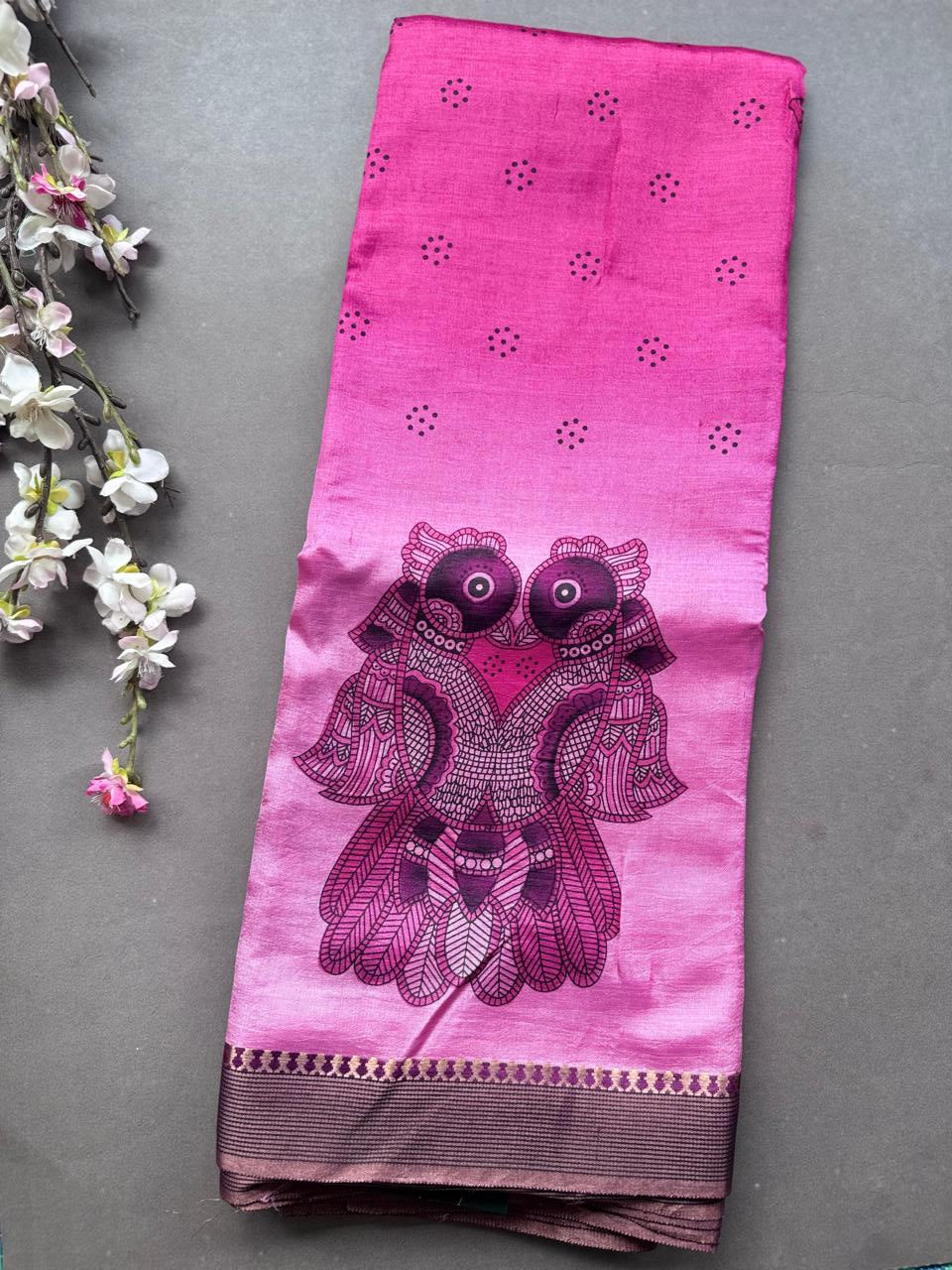 Pink Digital Print Pure Tussar Saree 108