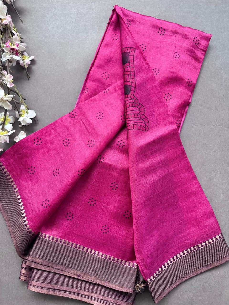 Pink Digital Print Pure Tussar Saree 108