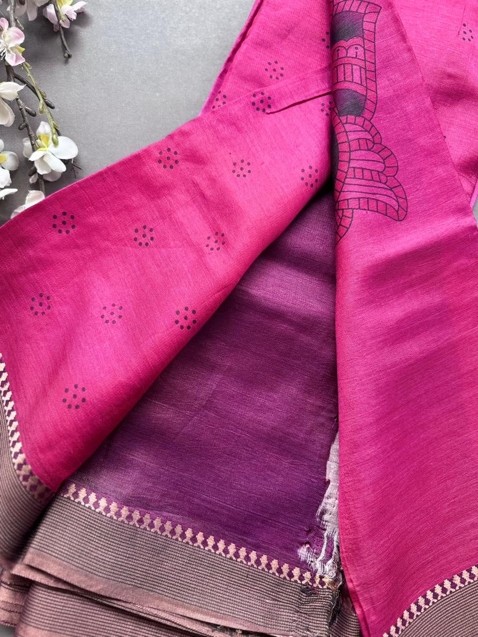 Pink Digital Print Pure Tussar Saree 108