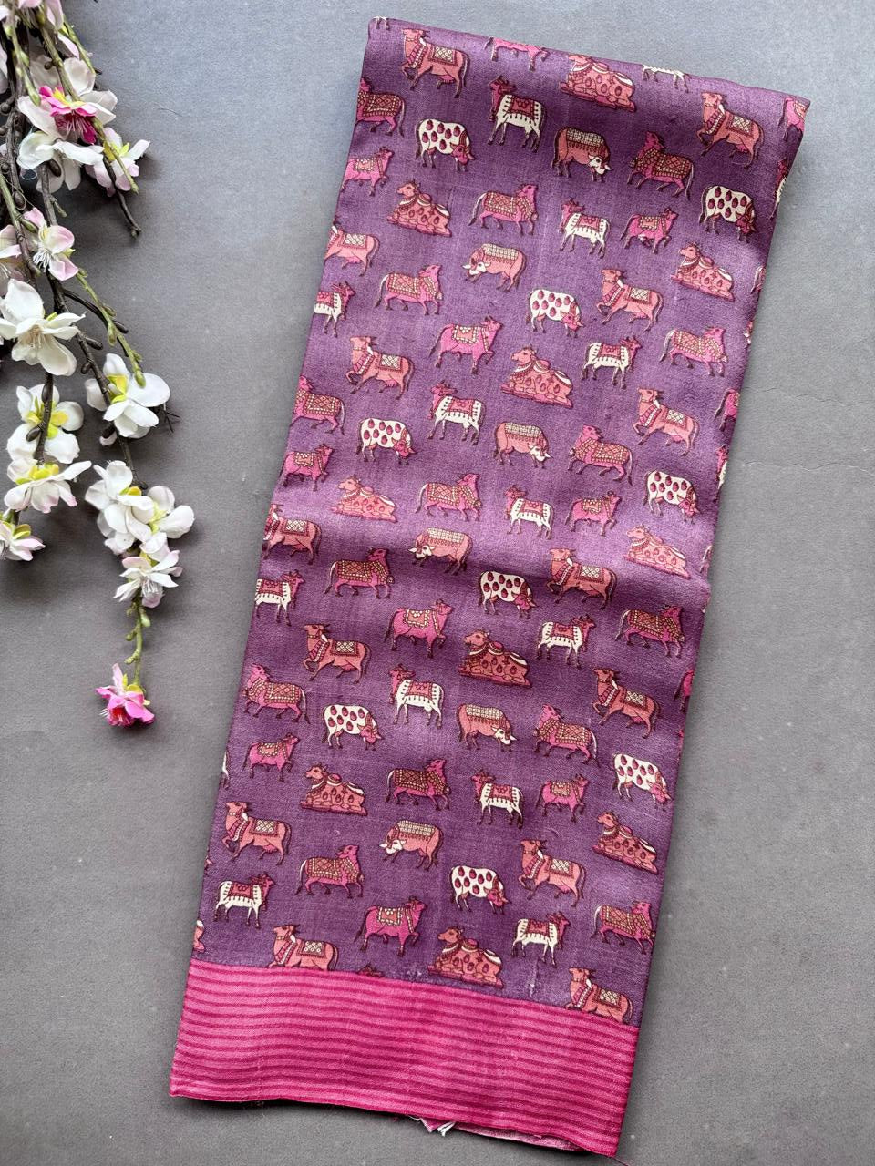Mauve Digital Print Pure Tussar Saree 108