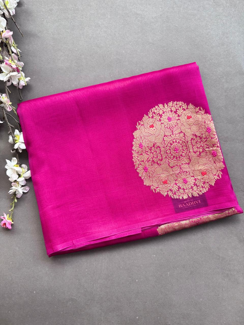 Pink Pure Kora Organza Silk Saree 108