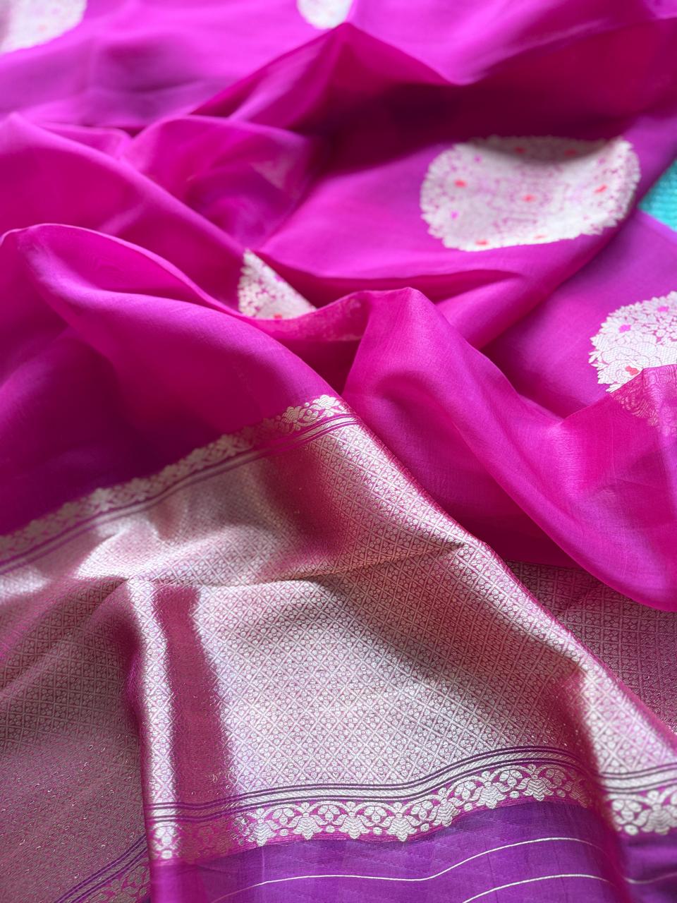 Pink Pure Kora Organza Silk Saree 108