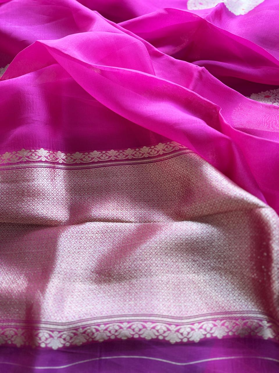 Pink Pure Kora Organza Silk Saree 108