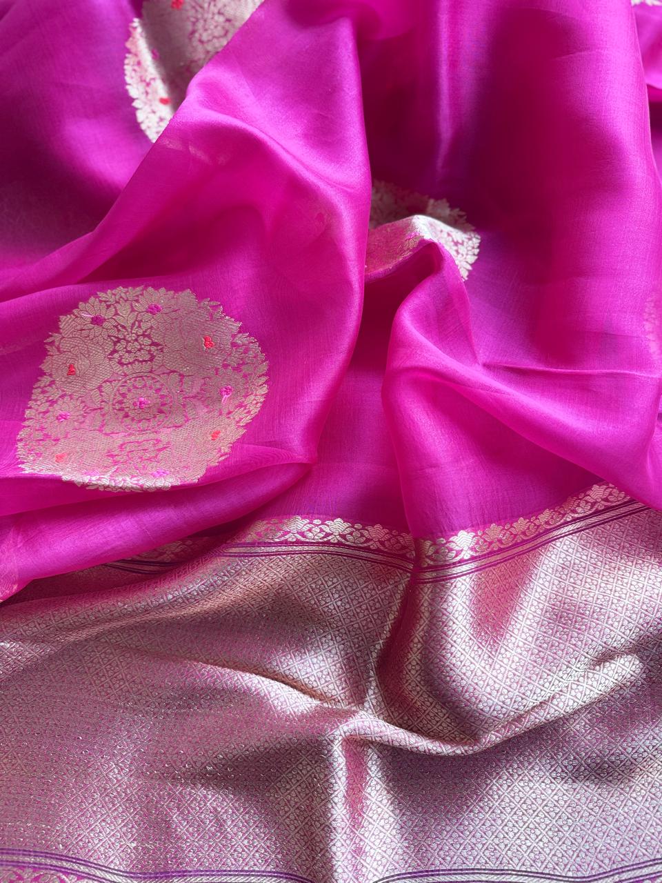 Pink Pure Kora Organza Silk Saree 108