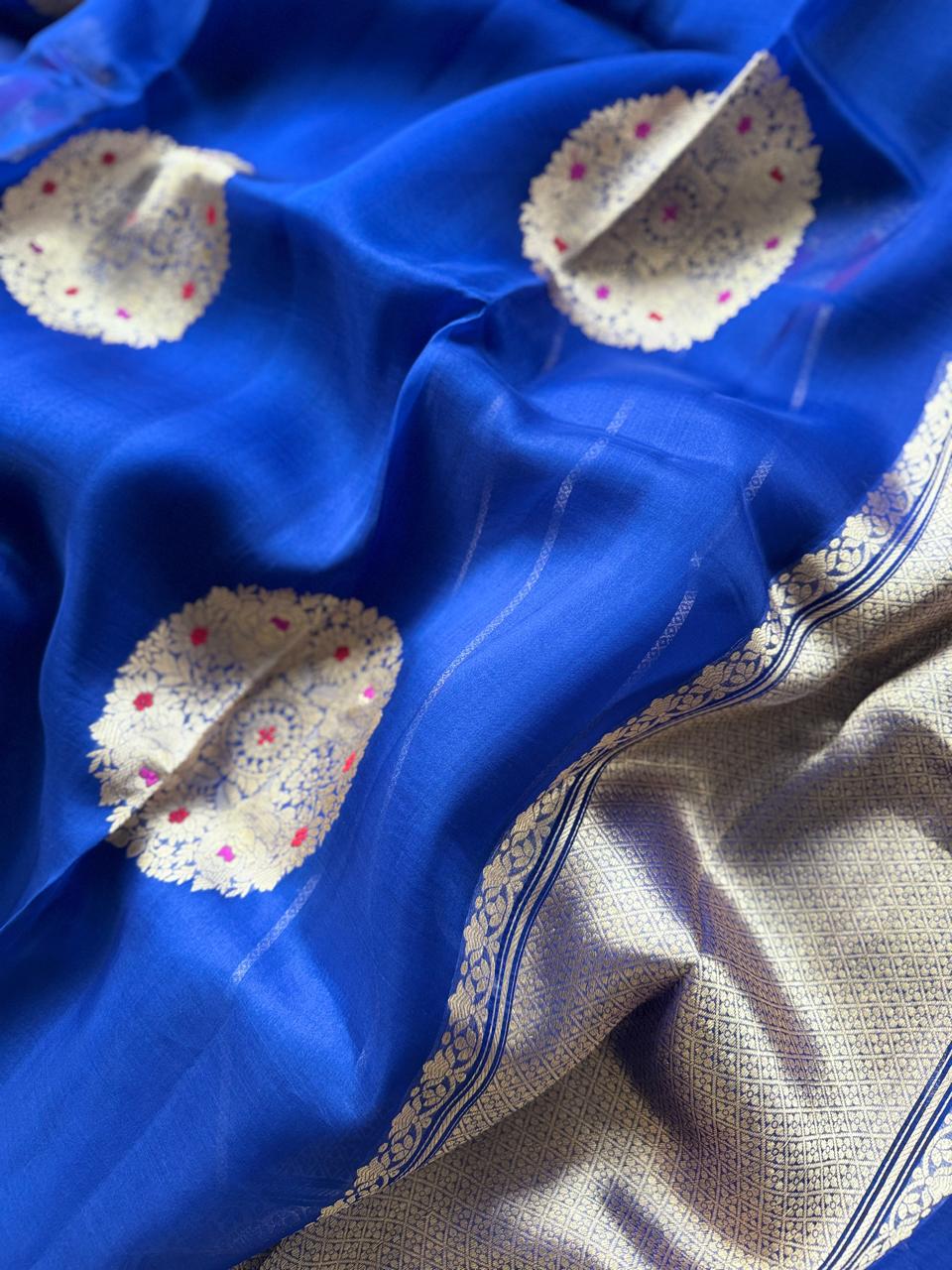 Royal Blue Pure Kora Organza Silk Saree 108