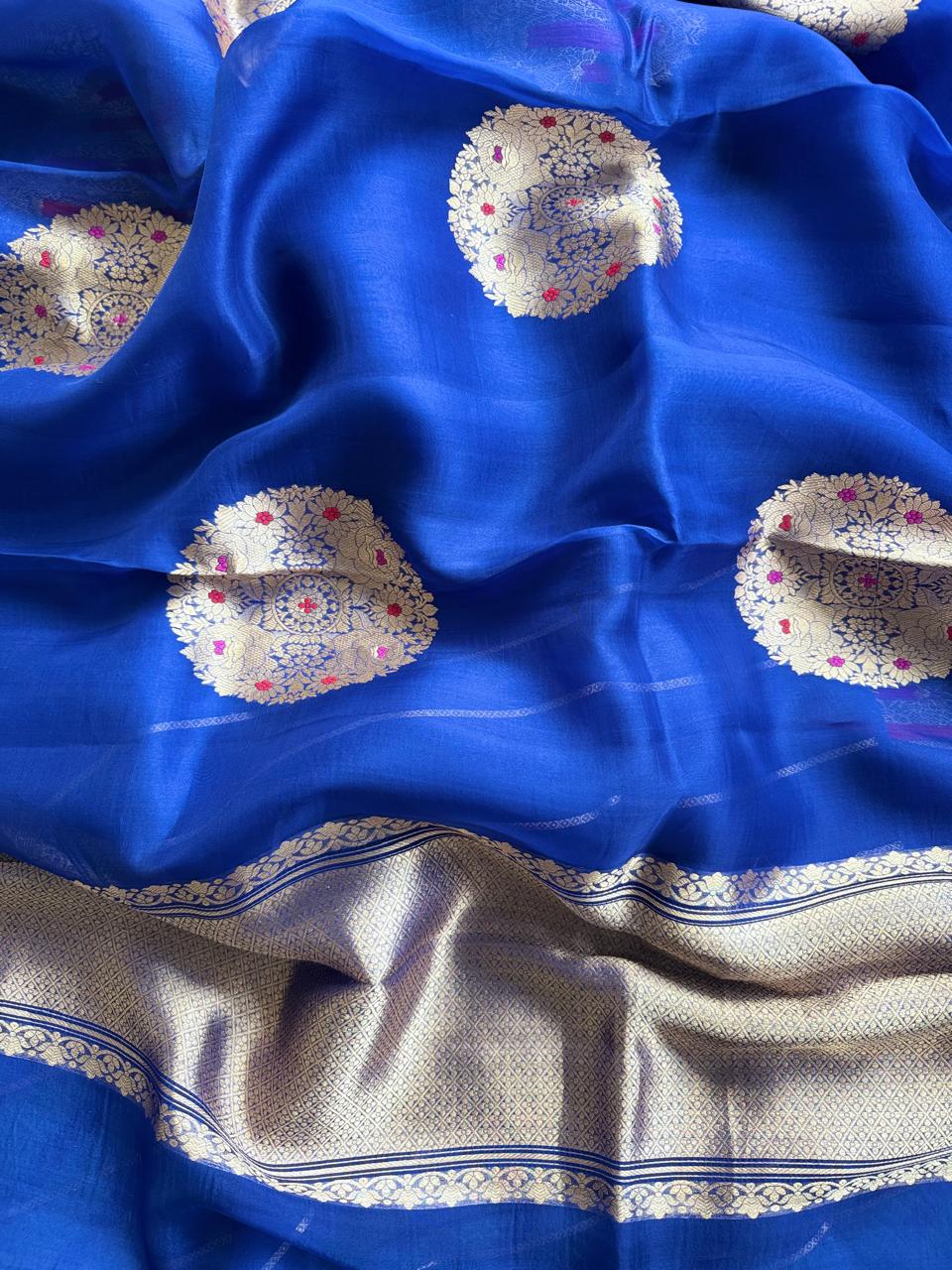 Royal Blue Pure Kora Organza Silk Saree 108