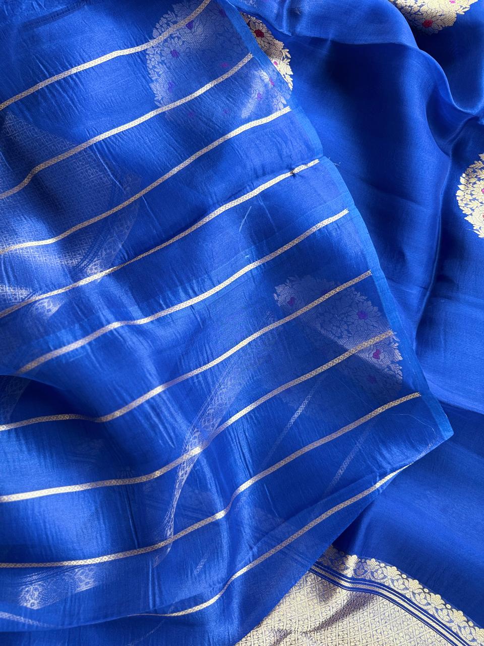 Royal Blue Pure Kora Organza Silk Saree 108