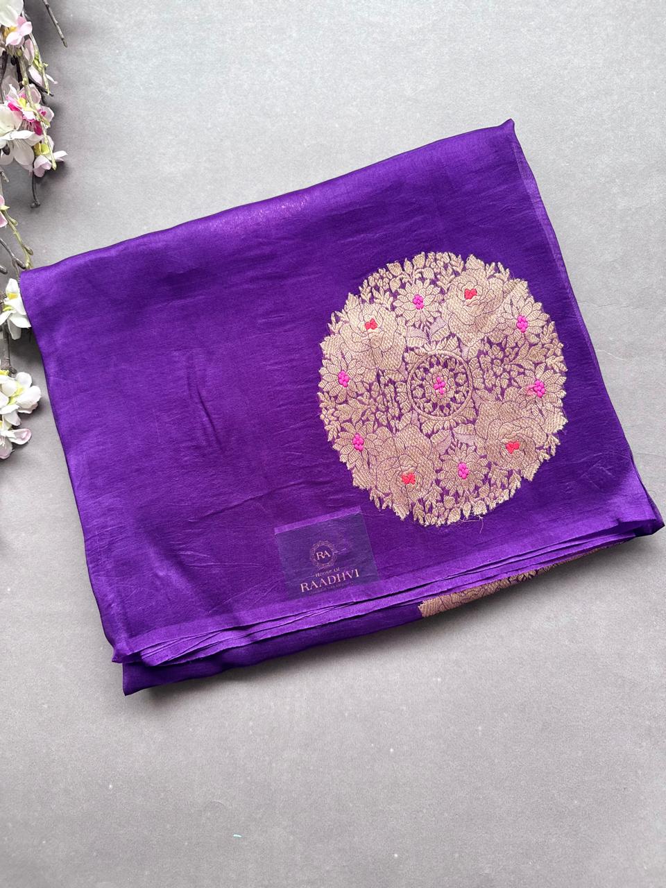 Purple Pure Kora Organza Silk Saree 108