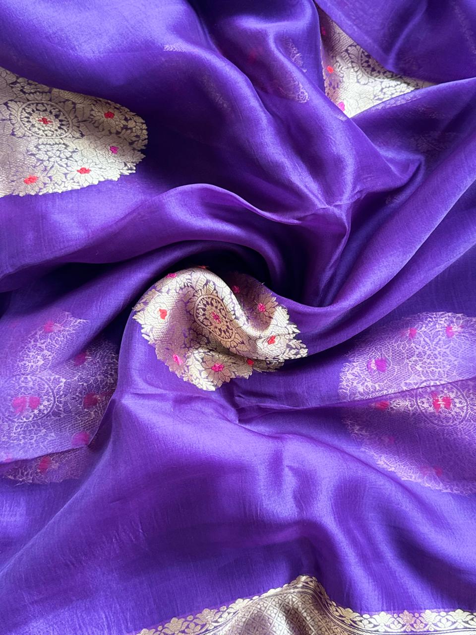 Purple Pure Kora Organza Silk Saree 108