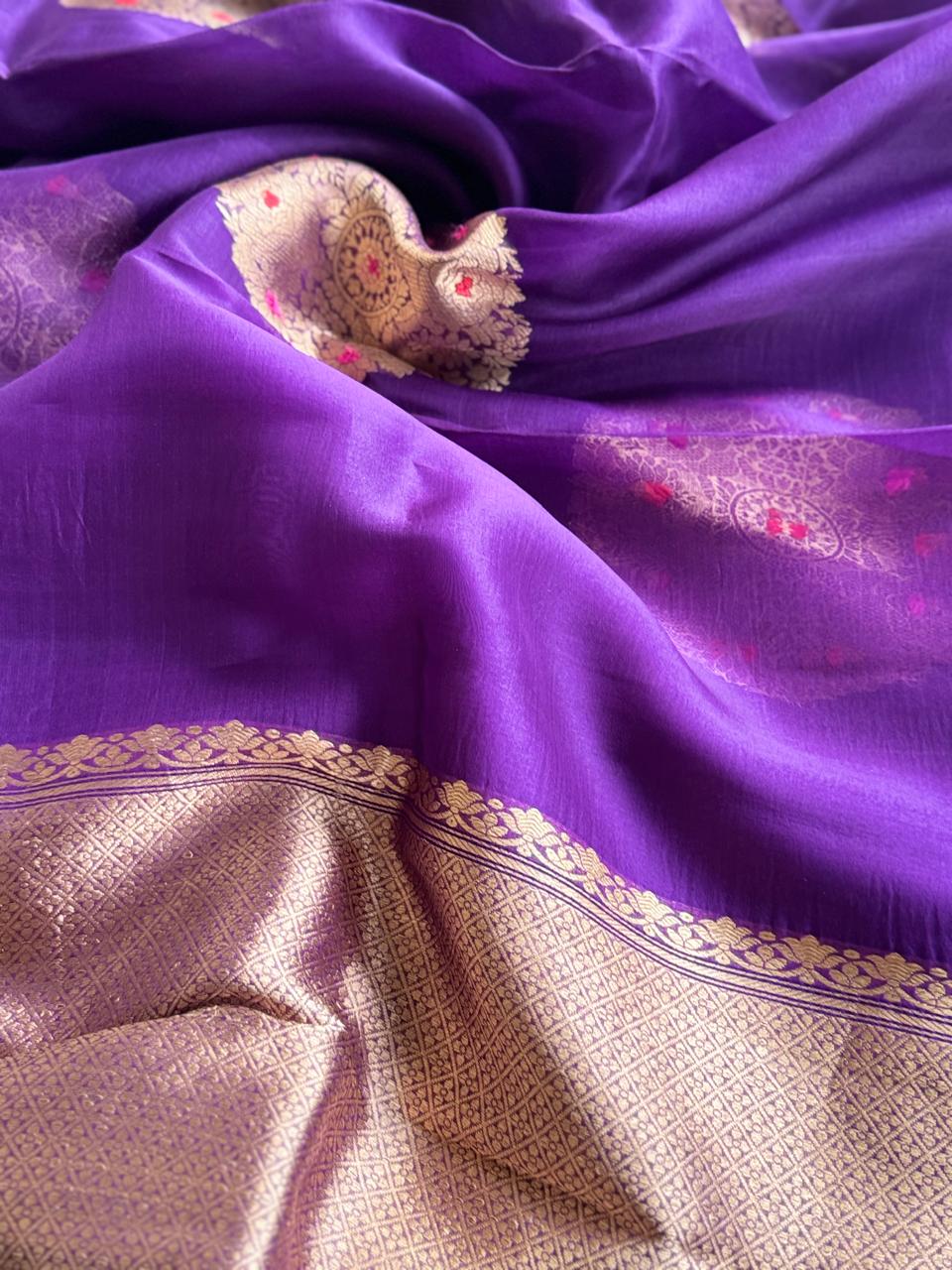 Purple Pure Kora Organza Silk Saree 108