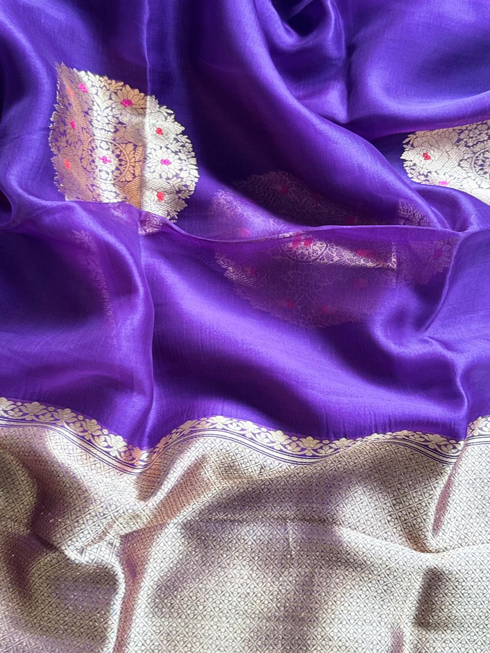 Purple Pure Kora Organza Silk Saree 108