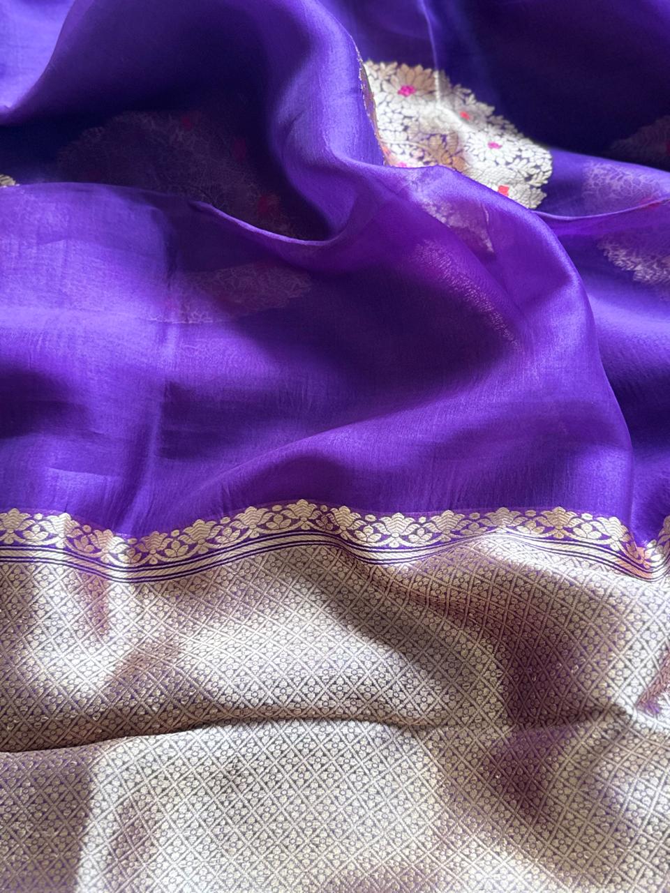 Purple Pure Kora Organza Silk Saree 108
