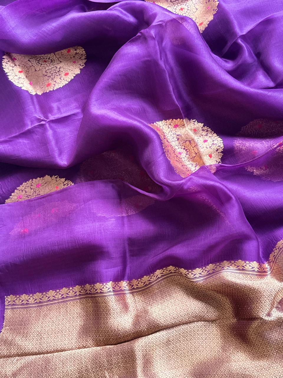 Purple Pure Kora Organza Silk Saree 108