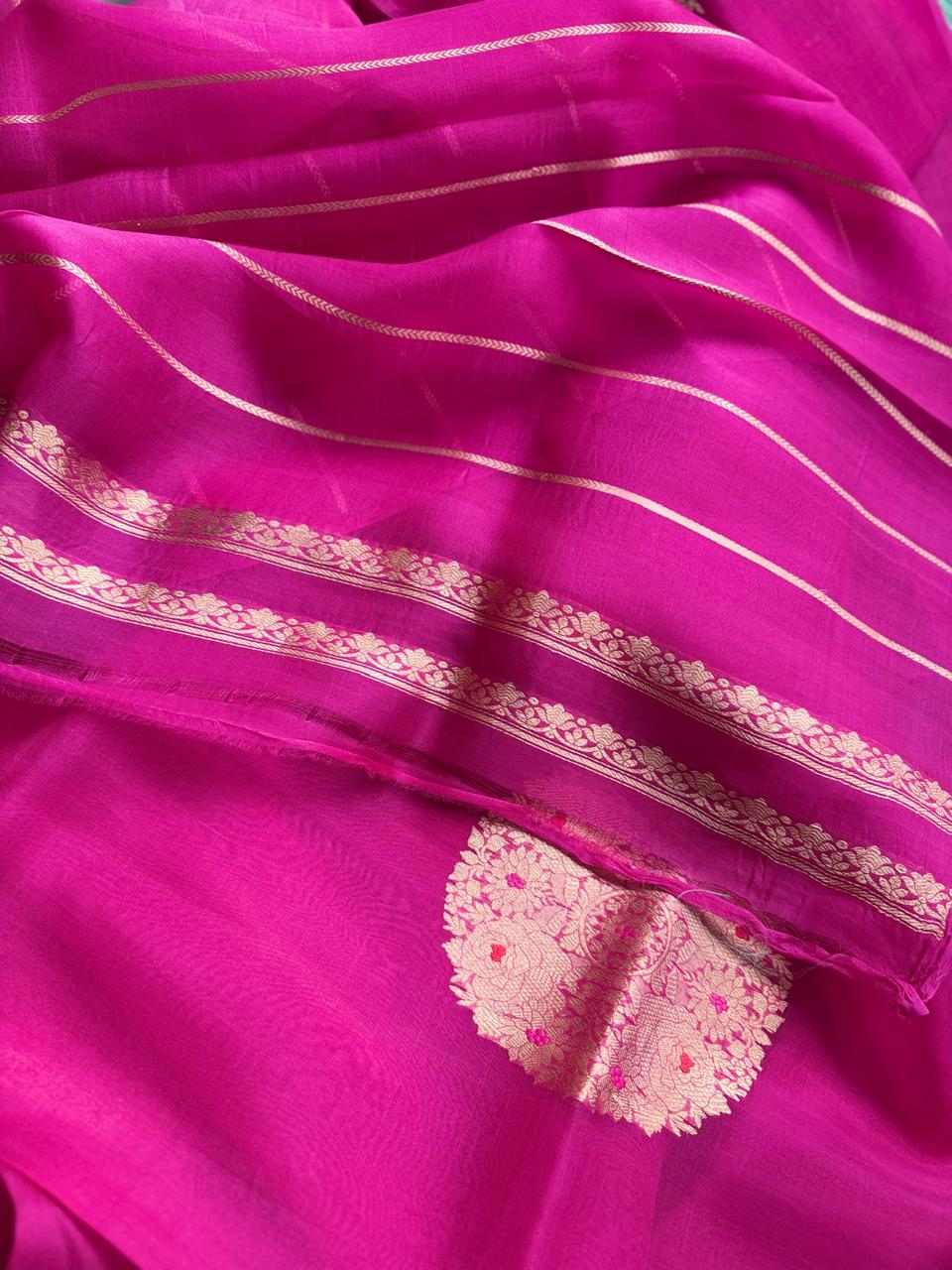Pink Pure Kora Organza Silk Saree 108