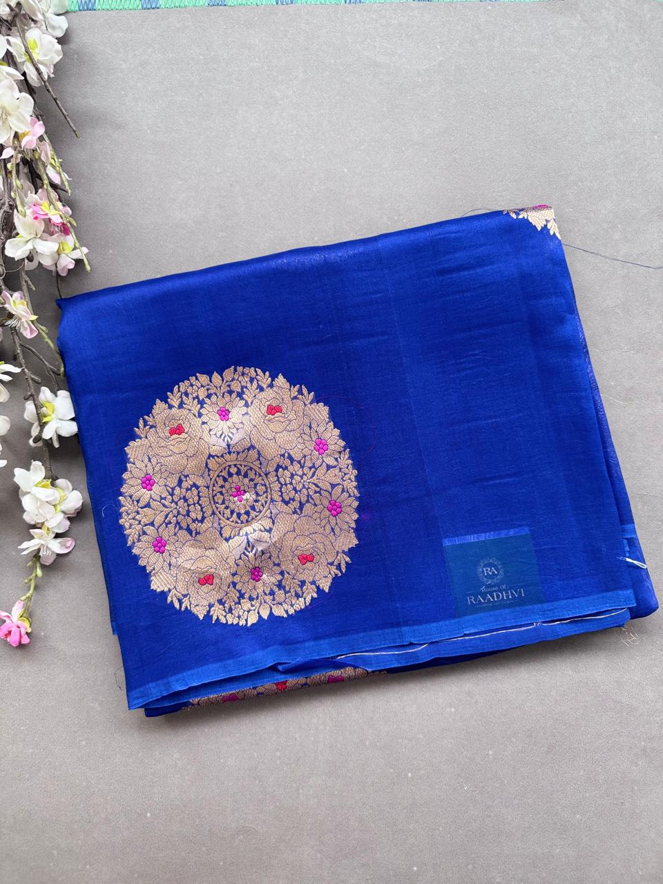 Royal Blue Pure Kora Organza Silk Saree 108