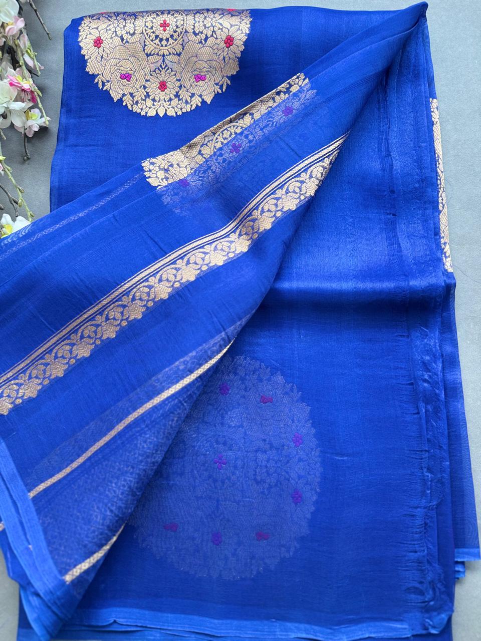 Royal Blue Pure Kora Organza Silk Saree 108