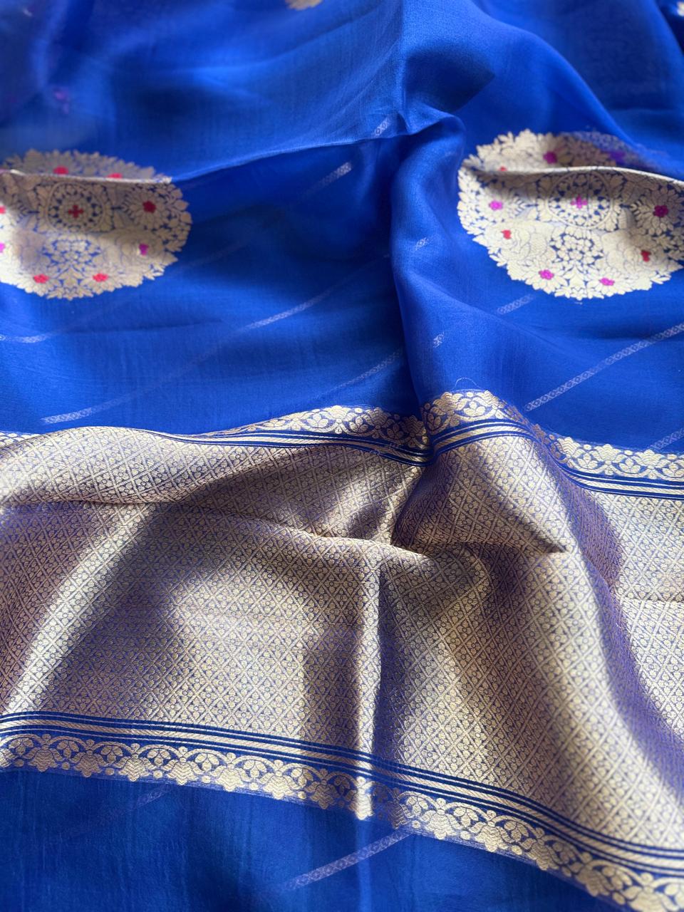 Royal Blue Pure Kora Organza Silk Saree 108