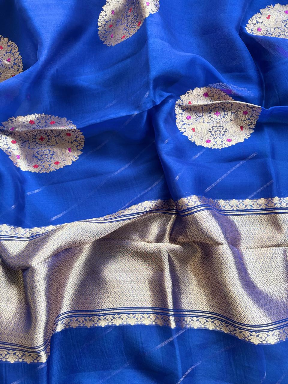 Royal Blue Pure Kora Organza Silk Saree 108