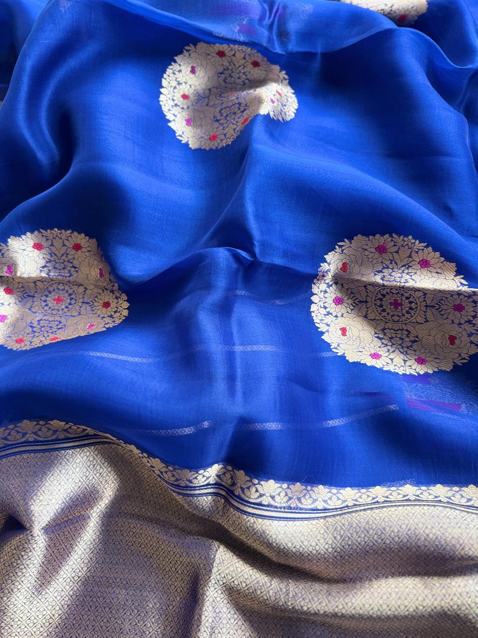 Royal Blue Pure Kora Organza Silk Saree 108