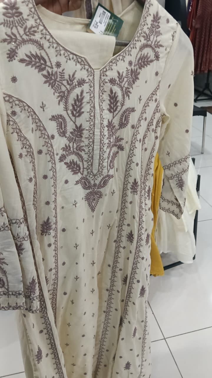Cream and purple Mul Cotton Block Print Anarkali Kurtha 342